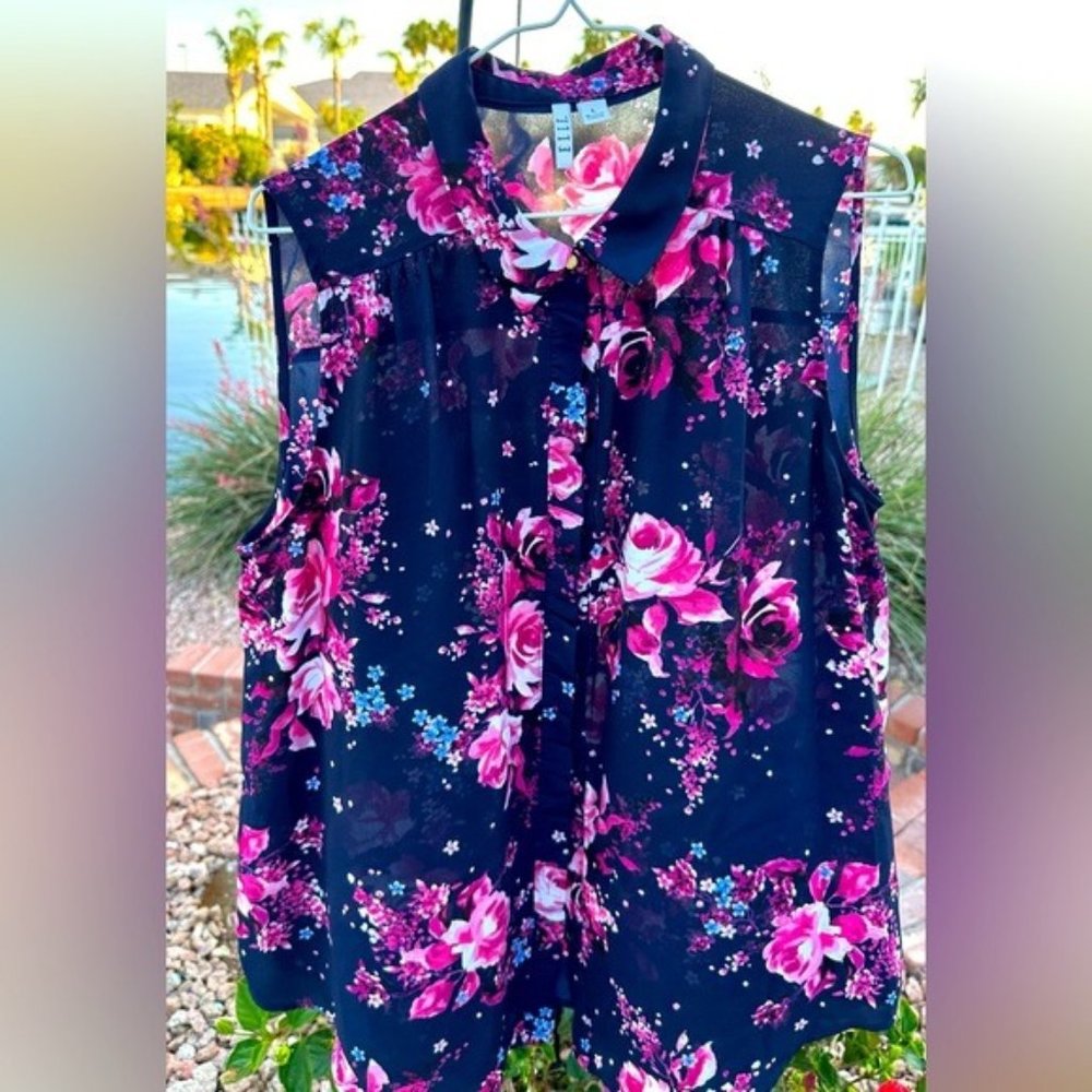 ELLE Floral Sheer Sleeveless Blouse
